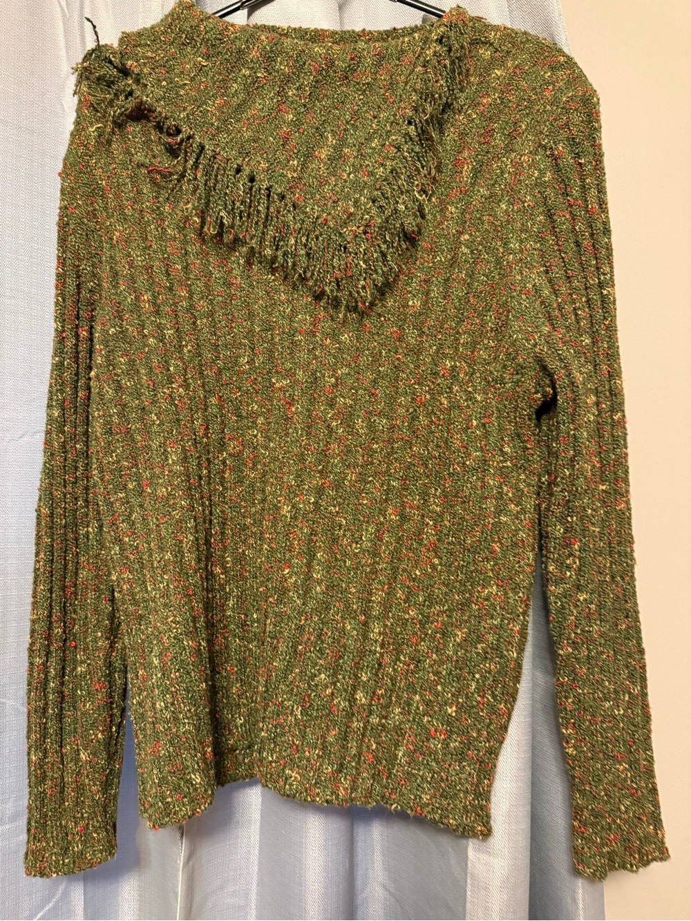 Alfred Dunner Olive Marled Fringe-Trim Cowl Sweater